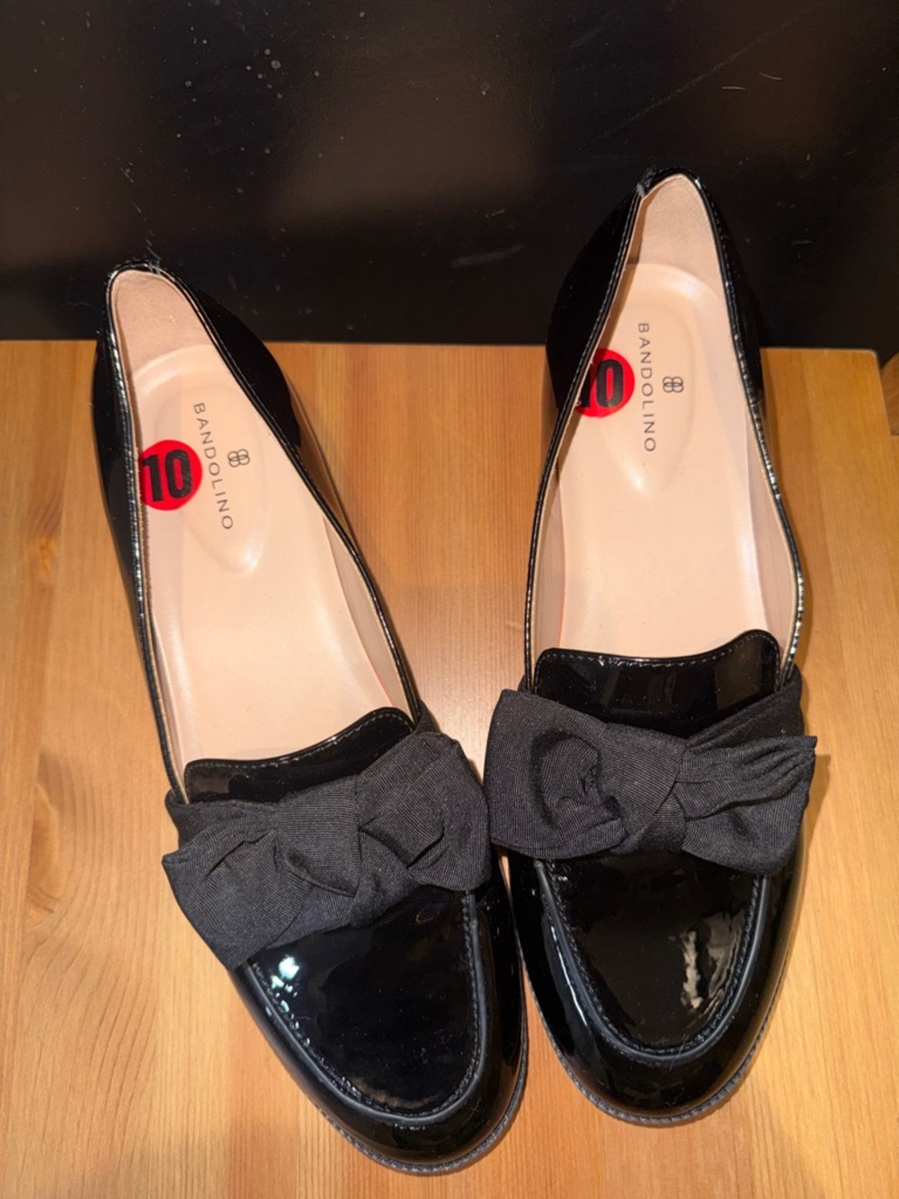 Bandolino Black Patent Loafers with Bow Accent